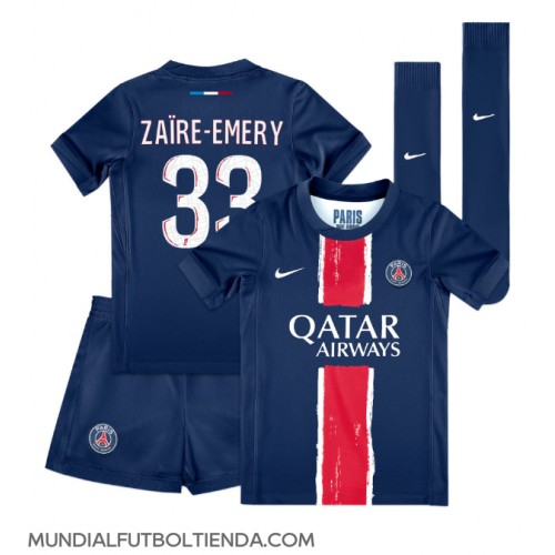 Camiseta Paris Saint-Germain Warren Zaire-Emery #33 Primera Equipación Replica 2024-25 para niños mangas cortas (+ Pantalones cortos)